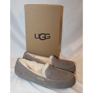 NIB UGG WOMEN'S ANSLEY SUEDE SHEARLING‎ LINED SLIPPERS SLATE GRAY